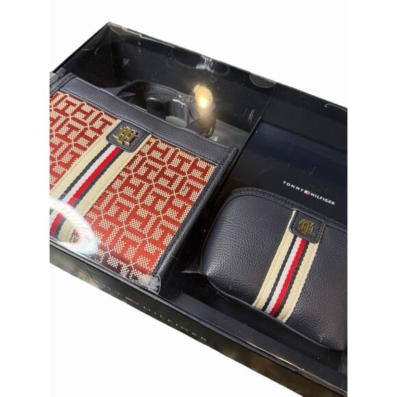 Tommy Hilfiger 2-Piece Tote Bag & Coin Purse Gift Set Navy/Red New in Box - Picture 3 of 11